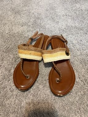 Aldo Brown Leather Sandals with Braided Beige & Tan Straps